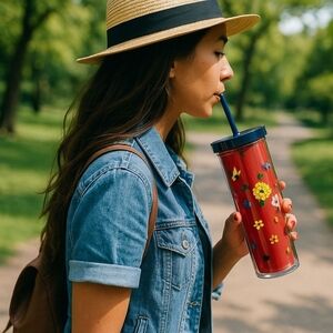 Kate Spade New York Floral Insulated Tumbler with Reusable Straw – 20 oz Travel